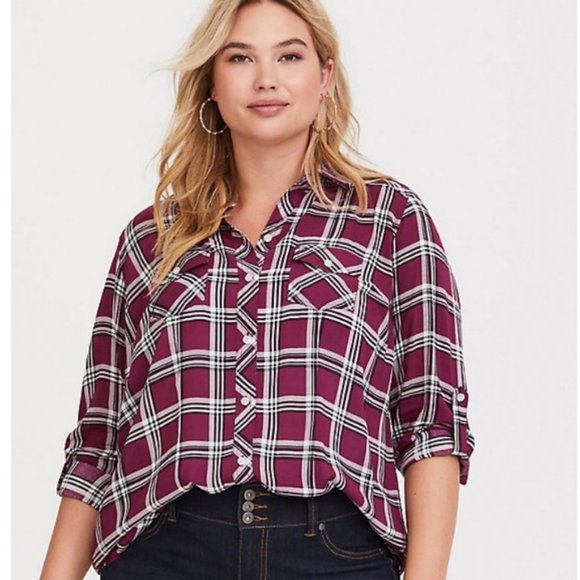 torrid Tops - TAYLOR - PLAID CHALLIS CAMP SHIRT TORRID L